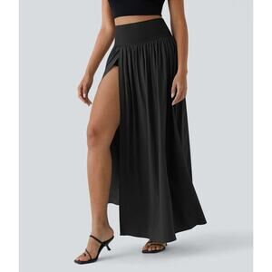 NWT Halara Breezeful Maxi Skirt 2X Black High Waisted Split Built In Shorts
